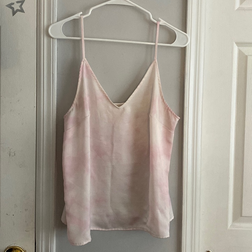 Pink and white spaghetti strap V-neck tank top